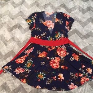 Forever Tops - Plus Size Navy Blue Floral Empire Tunic Blouse Forever Tops - Plus Size Navy Blue Floral Empire Tunic Blouse